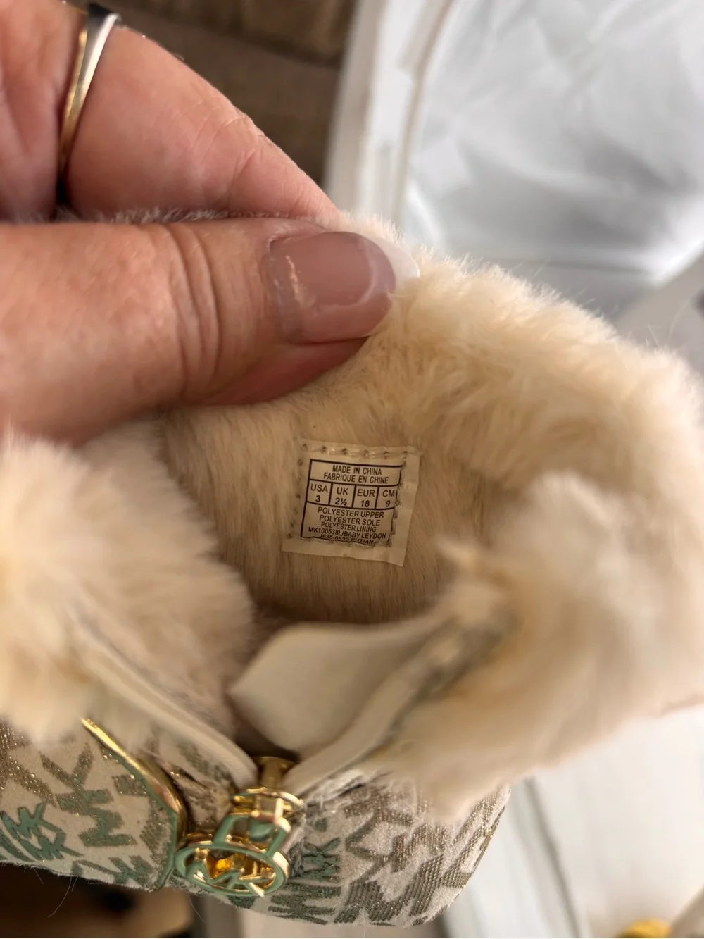 Michael Kors Baby Faux-Fur Trim Gold Logo Booties - Size 3